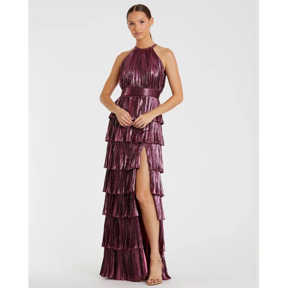 Mac Duggal Purple Pleated Maxi Dress